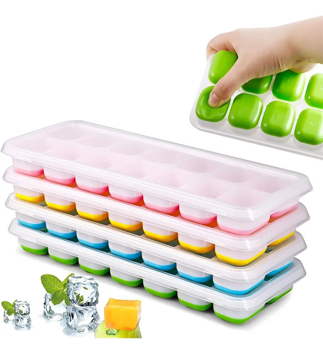 Kit 2 Formas de Gelo com Tampa Empilháveis, 14 Cubos