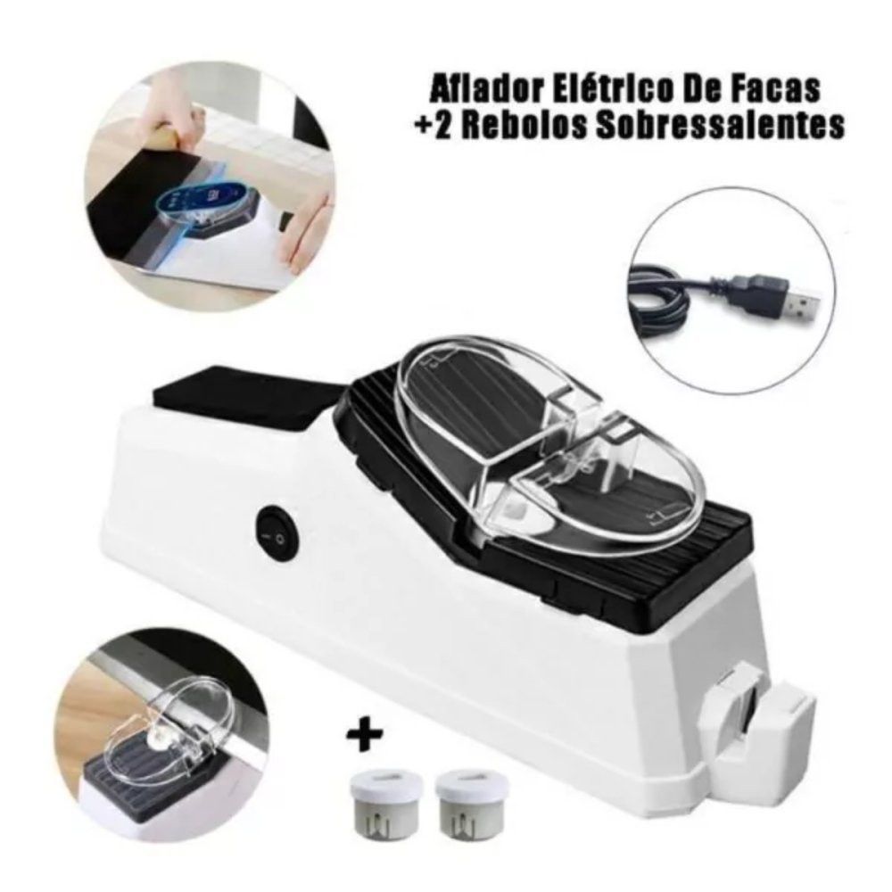 Afiador Elétrico Globalmix Facas Tesouras 15W Bivolt USB — foto 1