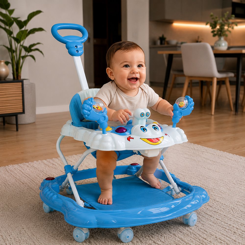 Andador Infantil com Empurrador Interativo - Azul — foto 1