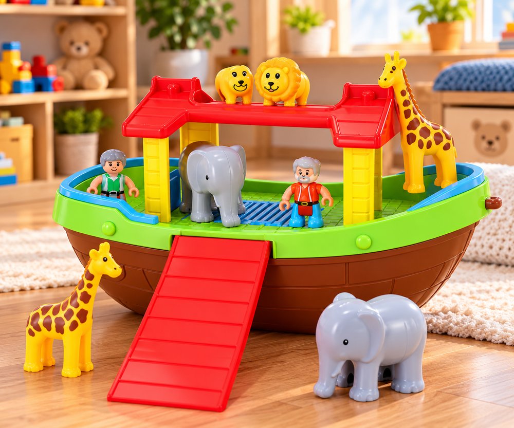 Arca de Noé para Montar com 2 Bonequinhos e 6 Animais