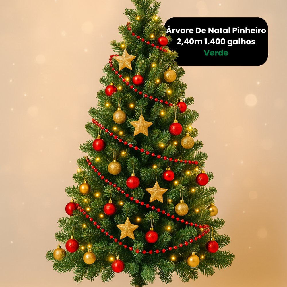 Árvore De Natal Pinheiro 2,40m 1.400 galhos - Verde
