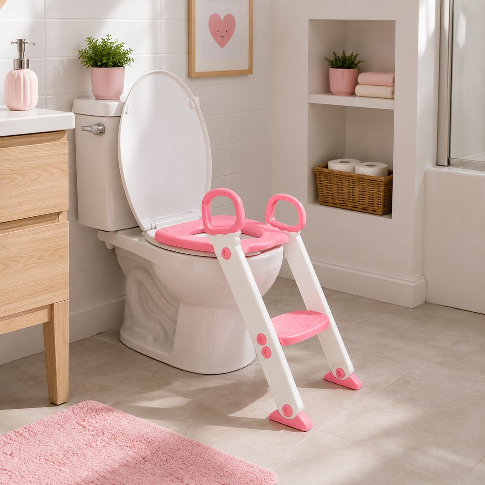 Assento Redutor Infantil com Escada - Rosa — foto 1