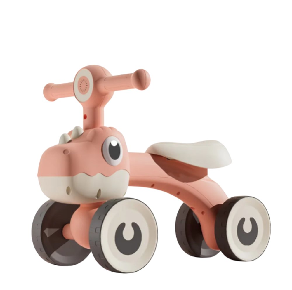 Balance Bike Dino Infantil com Luz e 4 Rodas Até 25kg - Rosa