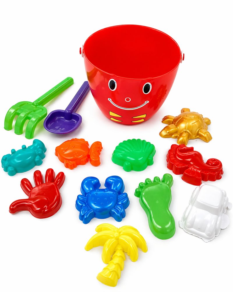 Kit Baldinho Feliz Infantil 13 Peças com Moldes Fundo do Mar para Praia — foto 1