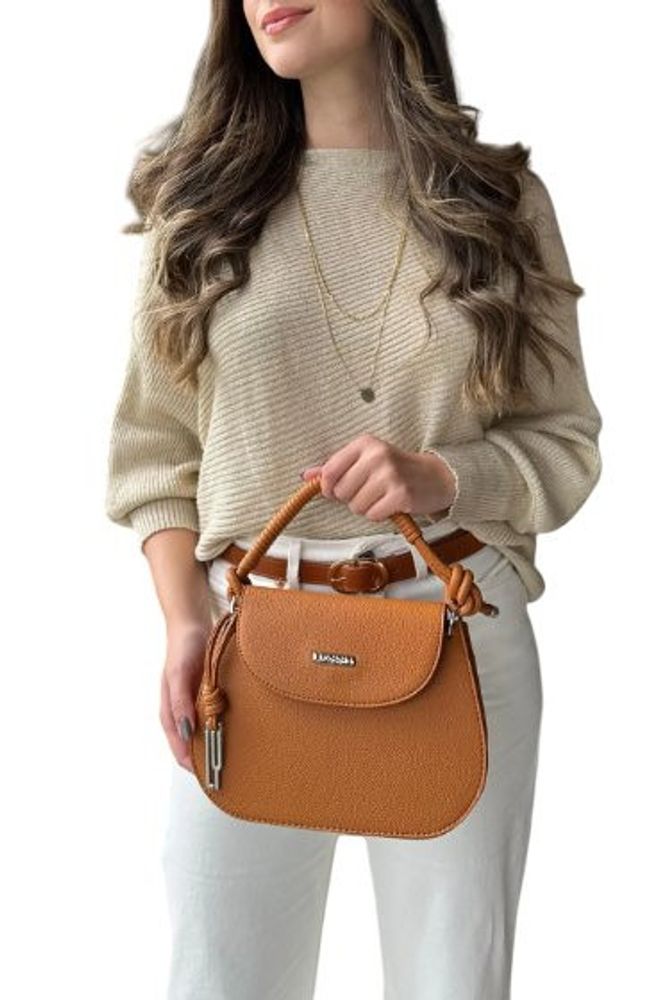 Bolsa Feminina Lyssa Caramelo com Alça de Corda e Fechamento Magnético — foto 1