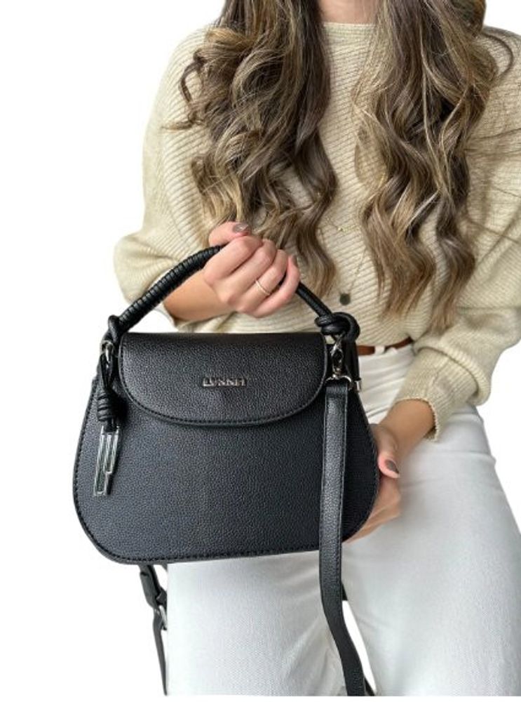 Bolsa Feminina Lyssa Preta com Alça de Corda e Transversal Ajustável — foto 1