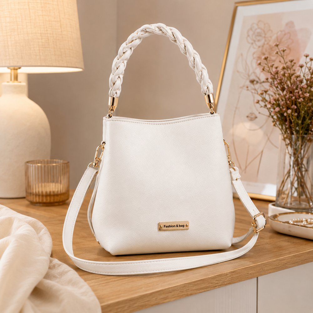 Bolsa Feminina Transversal com Alça Trançada - Branca — foto 1