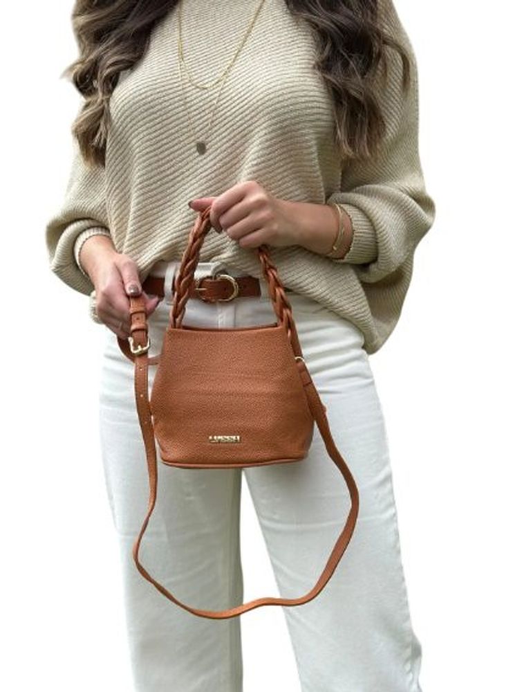 Bolsa Feminina Transversal com Alça Trançada - Caramelo — foto 1