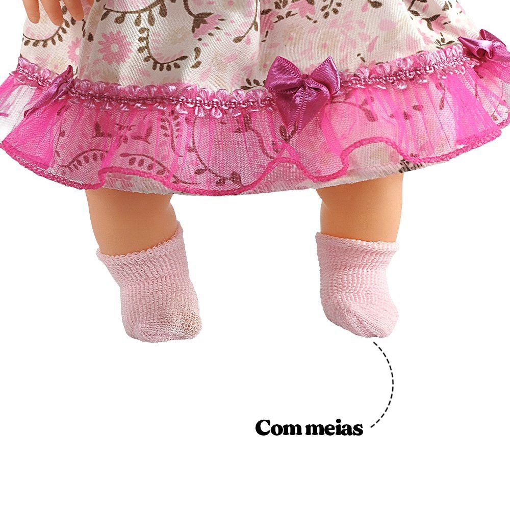 Boneca Anjos Baby Castanho Com Acessórios Mamadeira Chupeta e Sapatinhos — foto 1