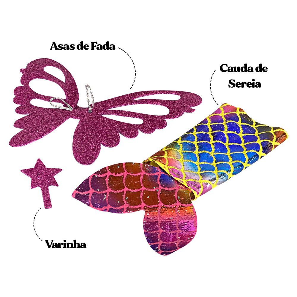 Boneca Shiny Angels 3 em 1 Sereia, Fada e Bailarina 20 cm com Asas, Varinha e Cauda de Sereia — foto 1