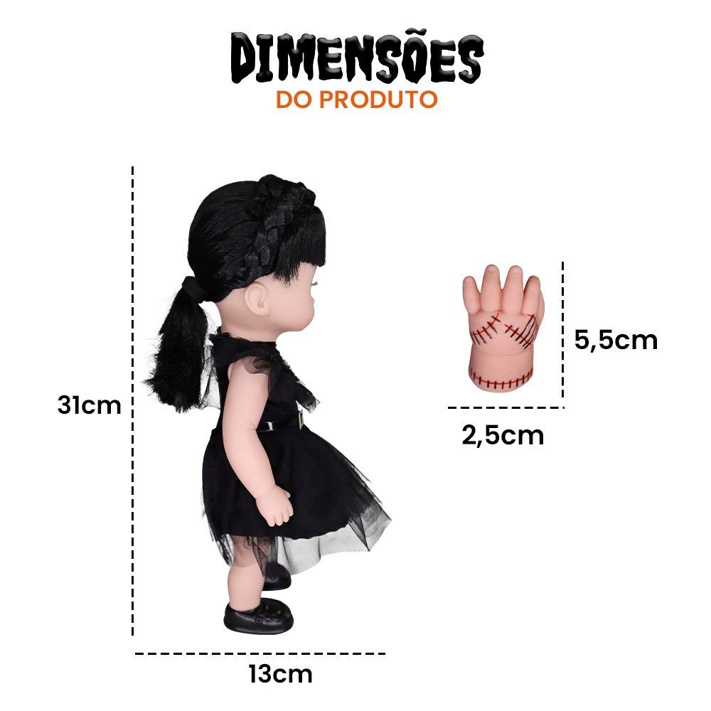 Boneca Vavazinha 31 cm com Roupa de Baile Preta e Mãozinha Inspirada na Série Wandinha — foto 1