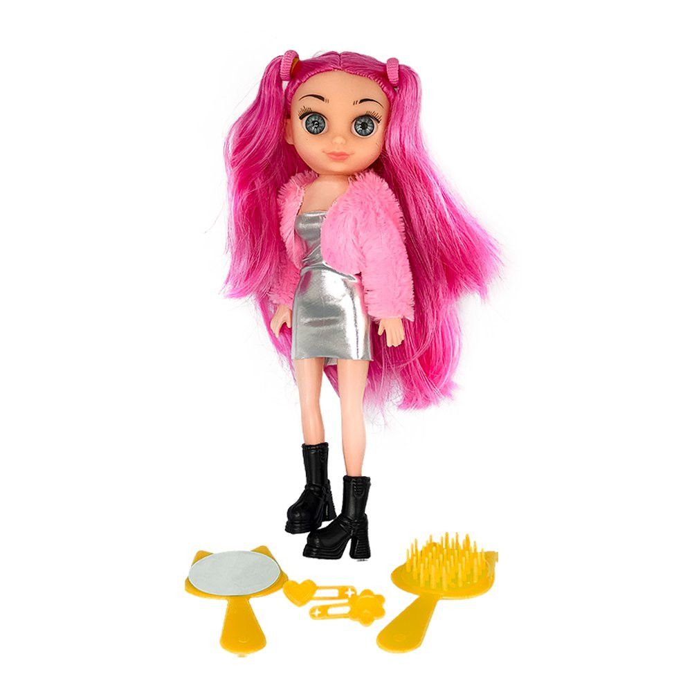 Boneca Violet Pink 30 cm com Cabelo Rosa, Espelho, Escova e Prendedores para Crianças Acima de 3 Anos — foto 1