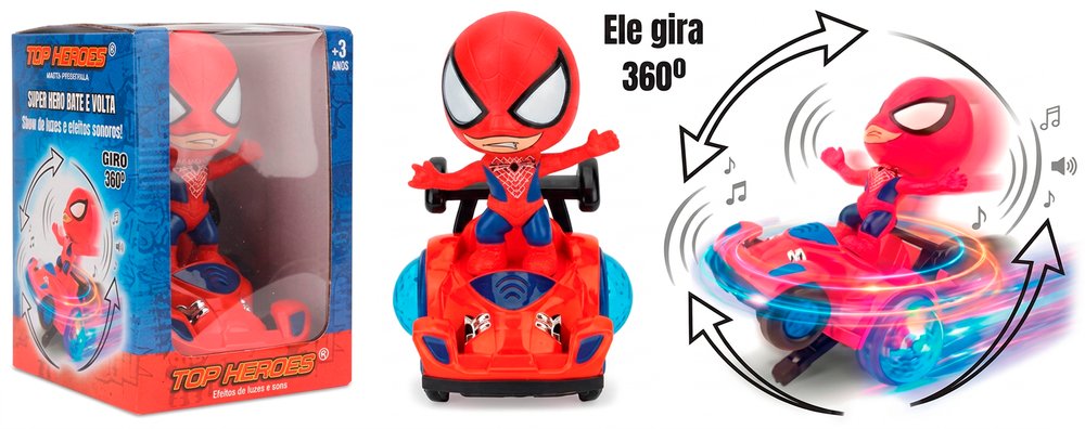 Boneco Heroi Aranha Com Luzes e Giratório - Vermelha — foto 1