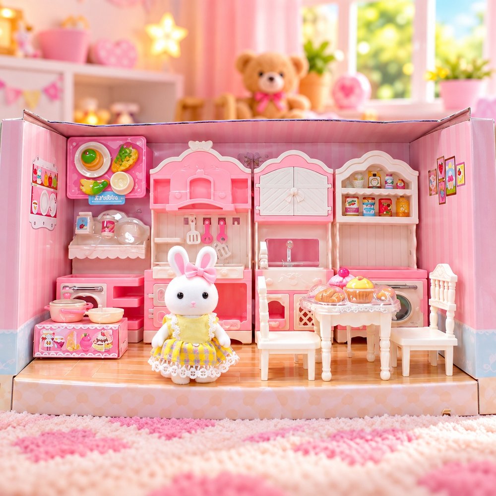 Brinquedo Cozinha Modulada Casinha Feliz Com Mini Móveis Acessórios - Multicolorido