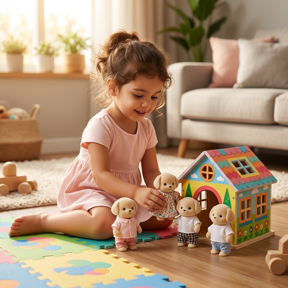 Família de Cachorrinhos Casinha Feliz Zoop Toys com 4 Personagens e Roupinhas