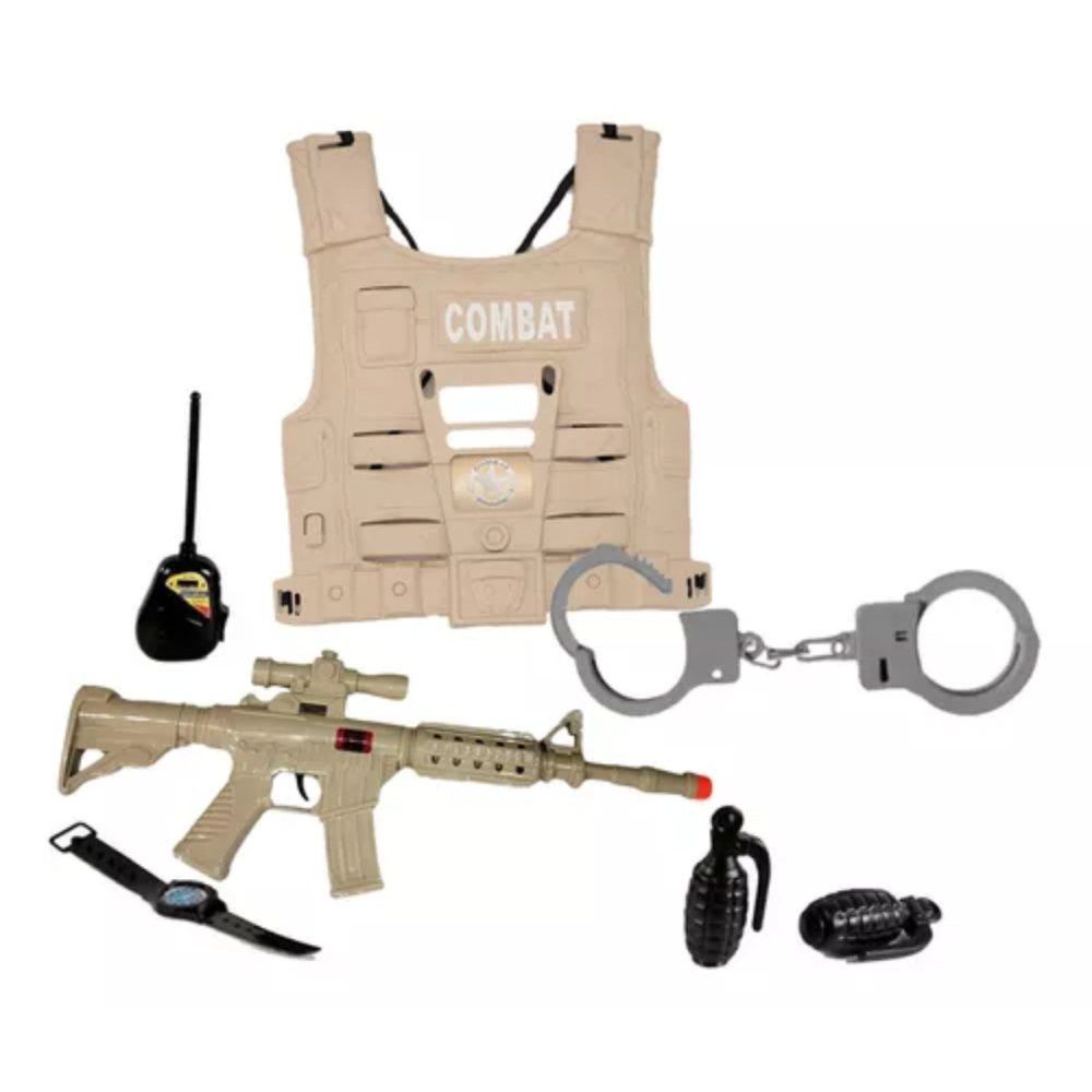 Brinquedo Infantil Kit Militar com Acessórios - Bege — foto 1