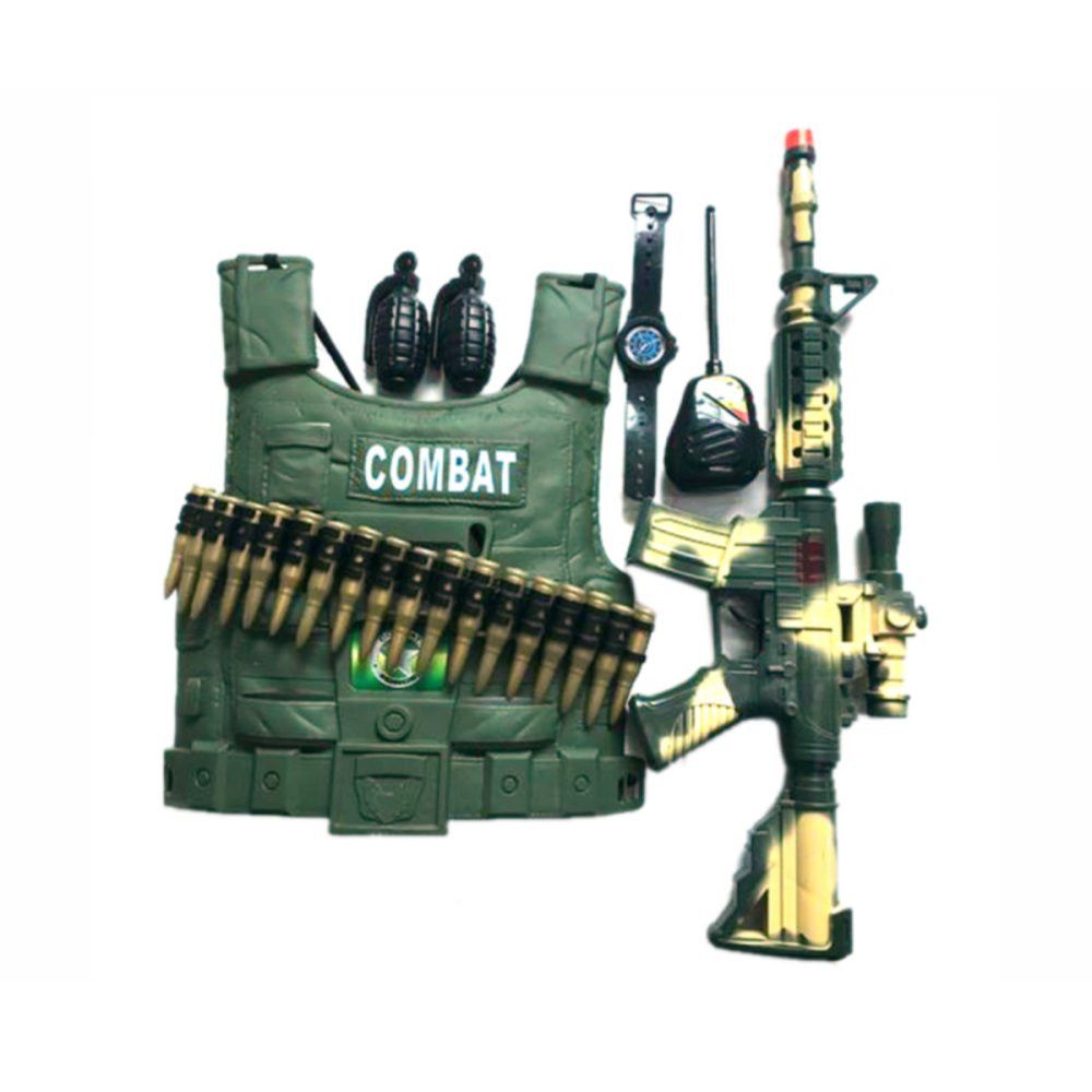 Brinquedo Kit Policial Colete com Rifle e Acessórios - Verde Militar — foto 1