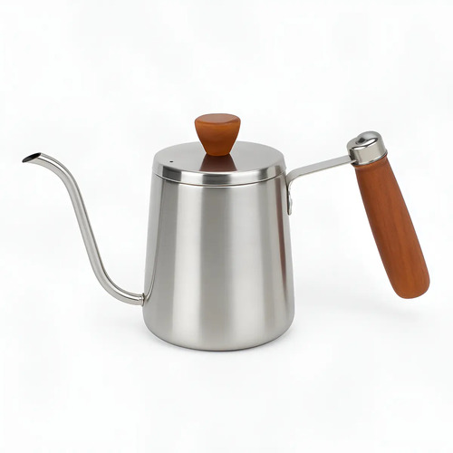 Chaleira gooseneck 600 ml inox com bico de ganso e cabo de madeira