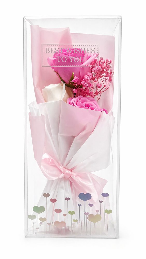 Buquê Decorativo Rosa Com Caixa Transparente - Rosa