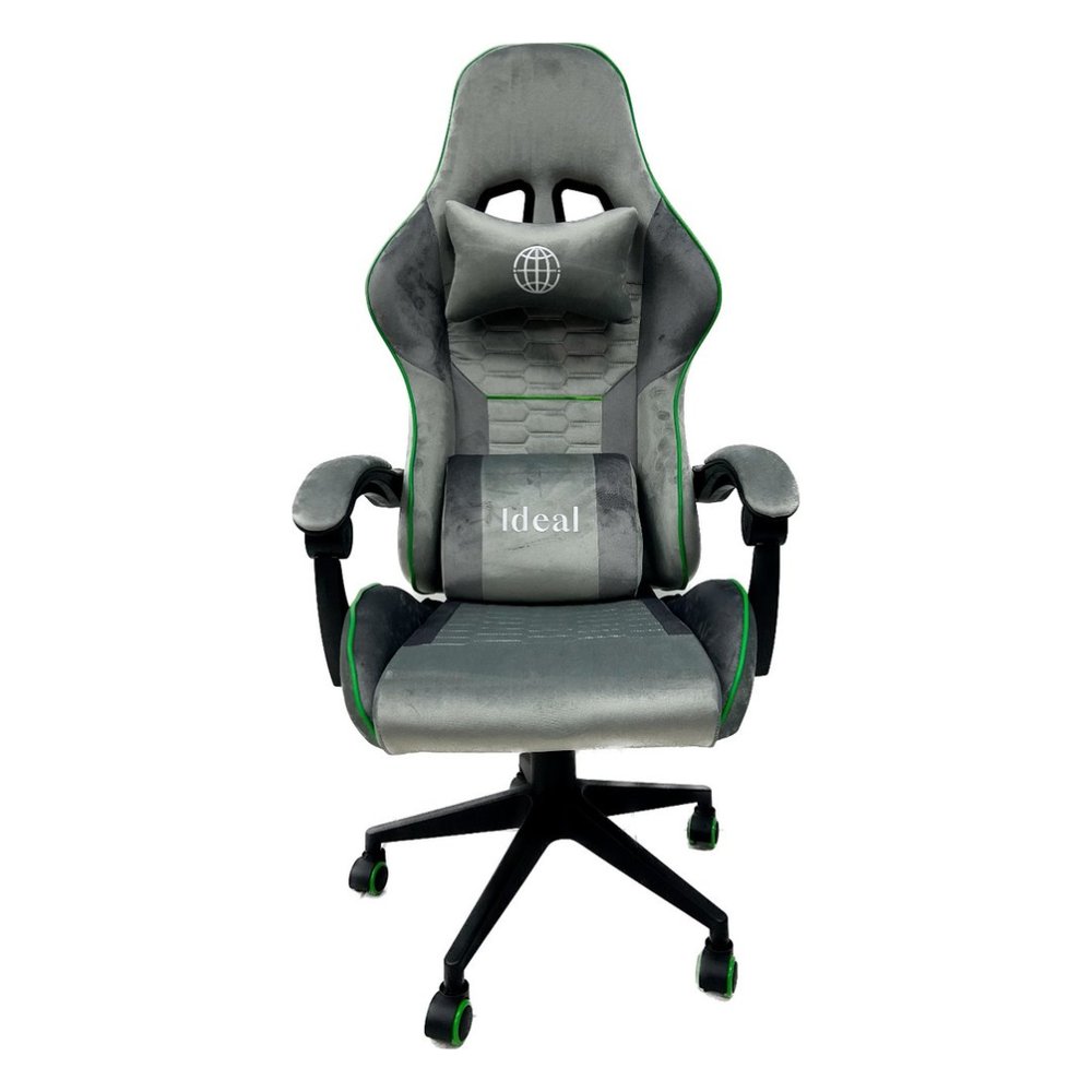 Cadeira Gamer Ideal Cinza Verde Veludo Reclinável — foto 1