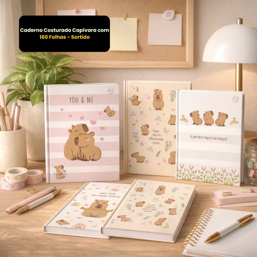 Caderno Costurado Capivara com 160 Folhas - Sortido