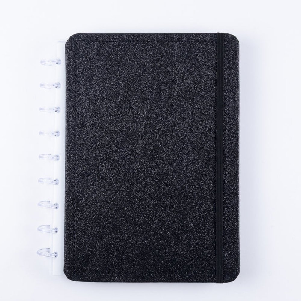 Caderno Shine Preto Médio M Capa Dura Disco Reposicionável Disko