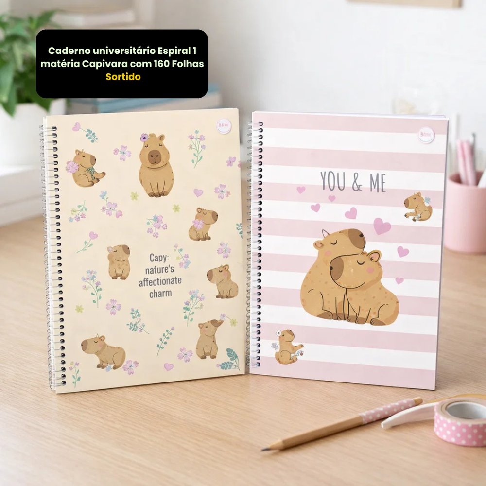 Caderno universitário Espiral 10 matéria Capivara com 160 Folhas - Sortido
