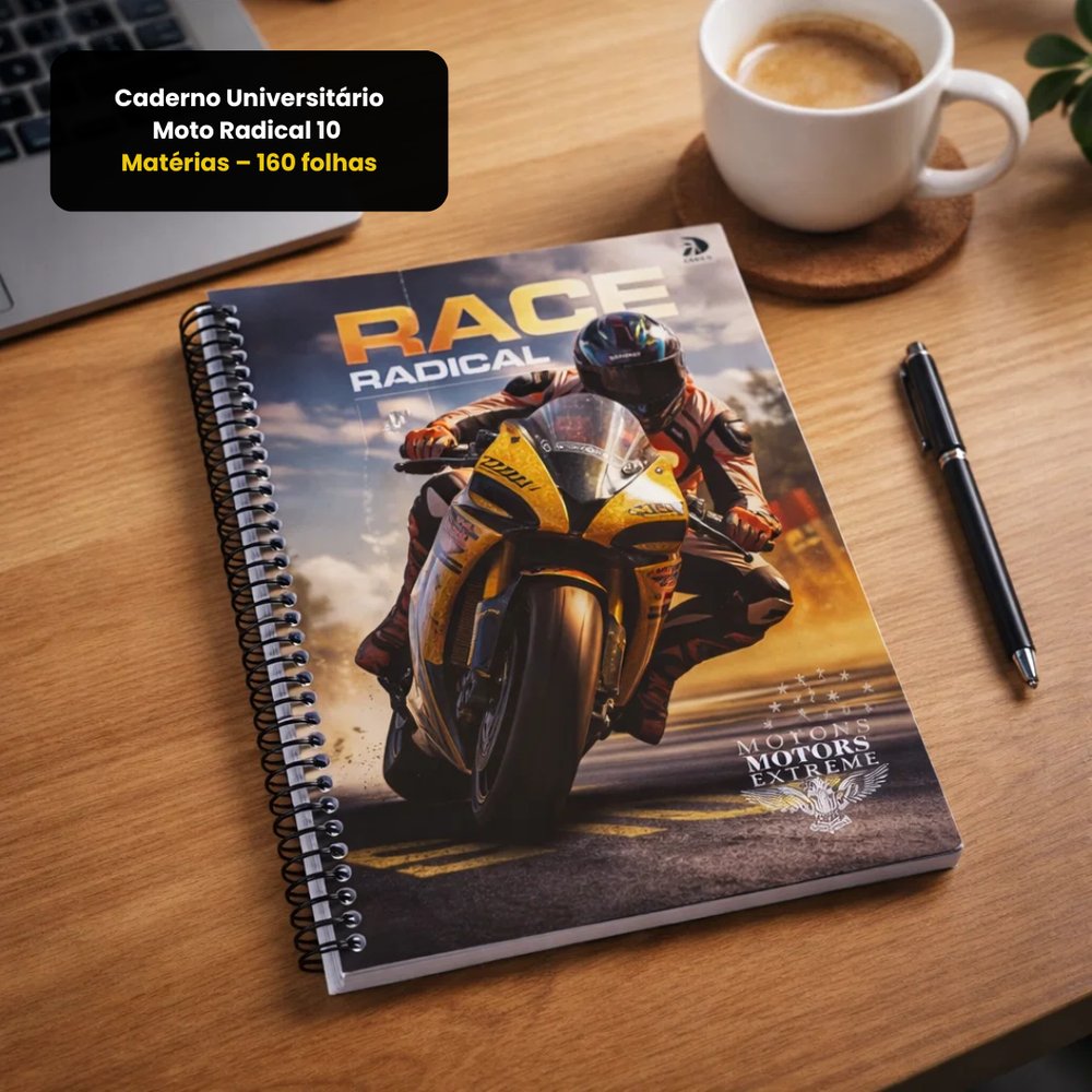 Caderno Universitário Moto Radical 10 Matérias – 160 folhas