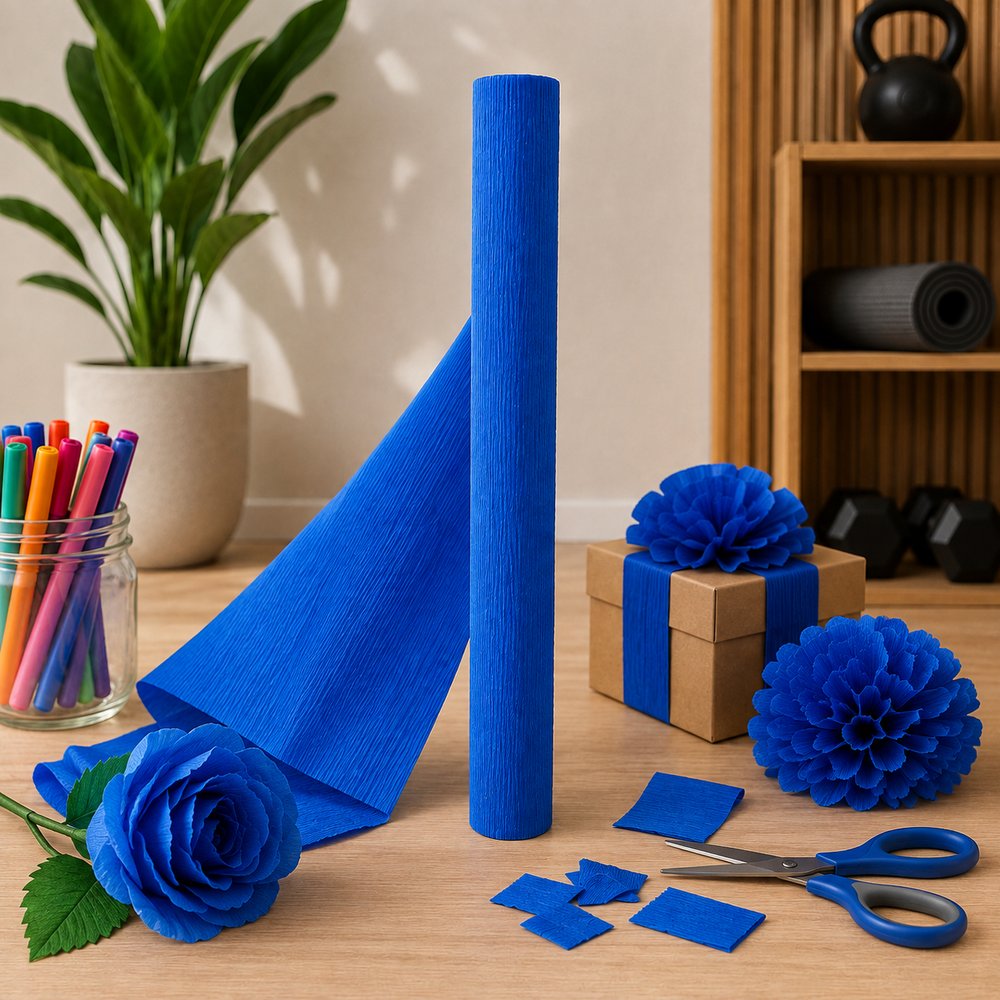 Caixa 40 Rolos Papel Crepom Reiart Azul 48cm x 2m