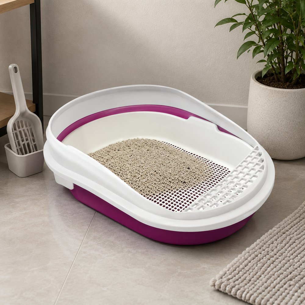 Caixa de Areia Furba Furacão Pet Rosa 55cm com Peneira e Borda — foto 1