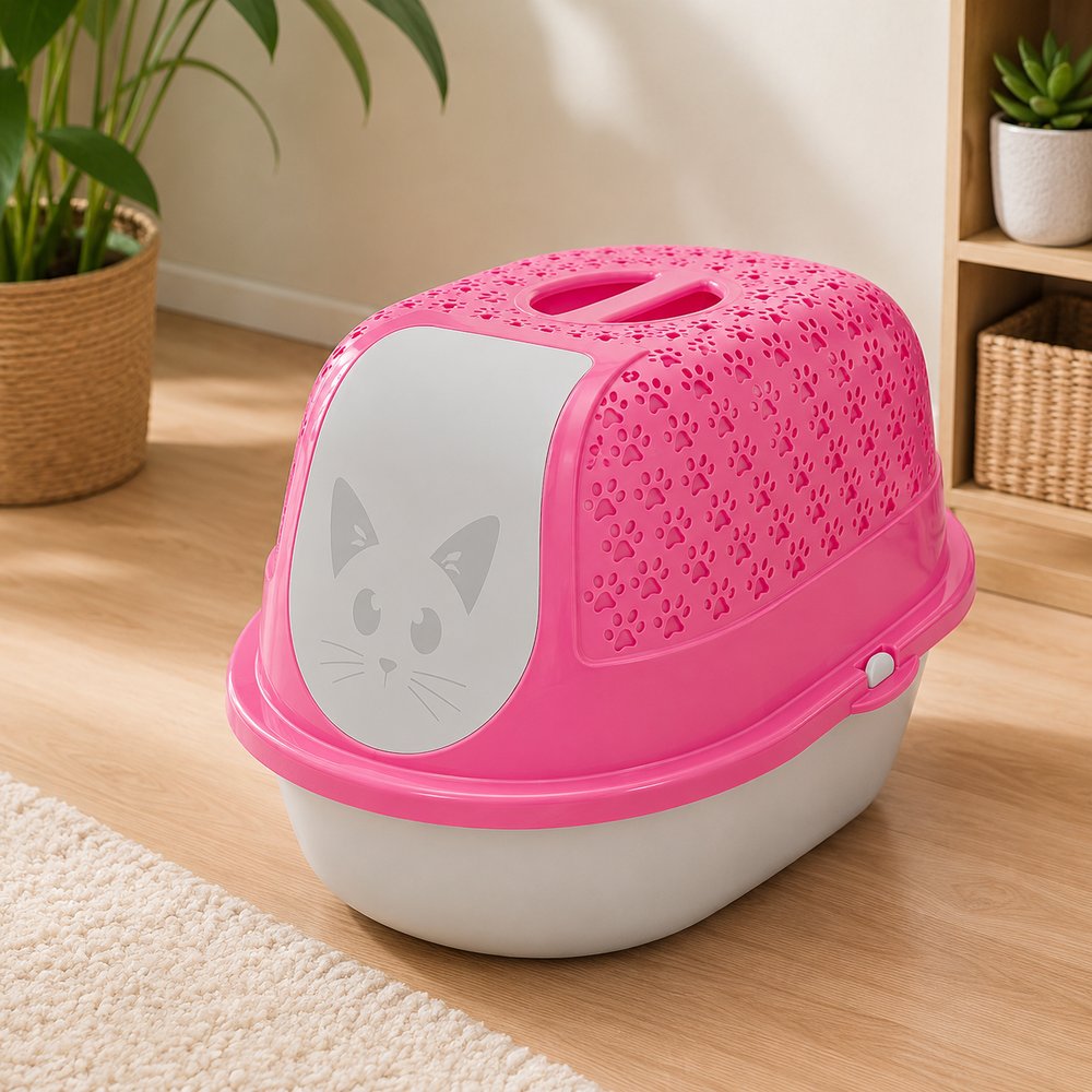 Banheiro Fechado para Gatos Furacão Pet Cat Toalete Rosa com Filtro — foto 1