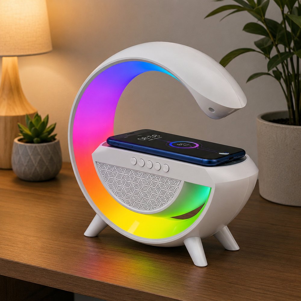 Caixa de Som Bluetooth com Carregador e Led - Branco — foto 1