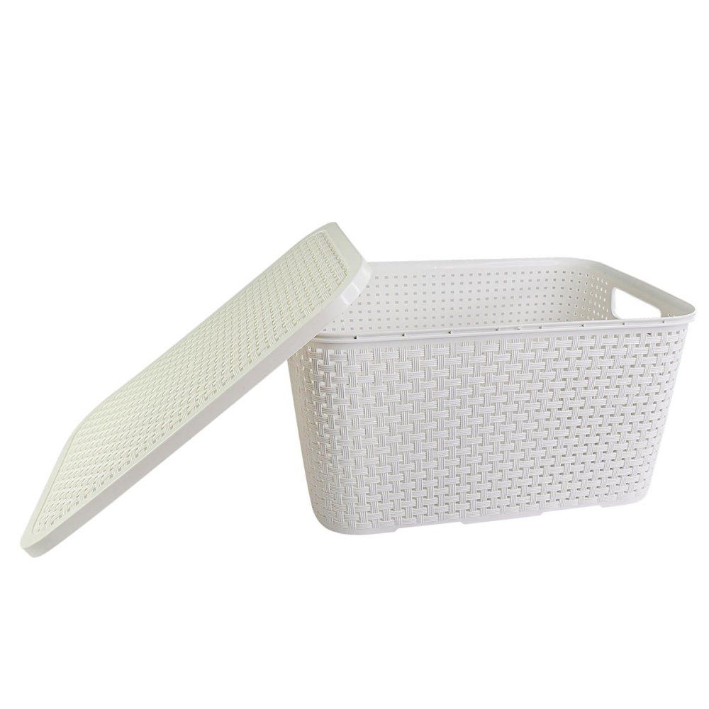 Caixa Organizadora Rattan Cesto com Tampa 15 Litros Branco — foto 1