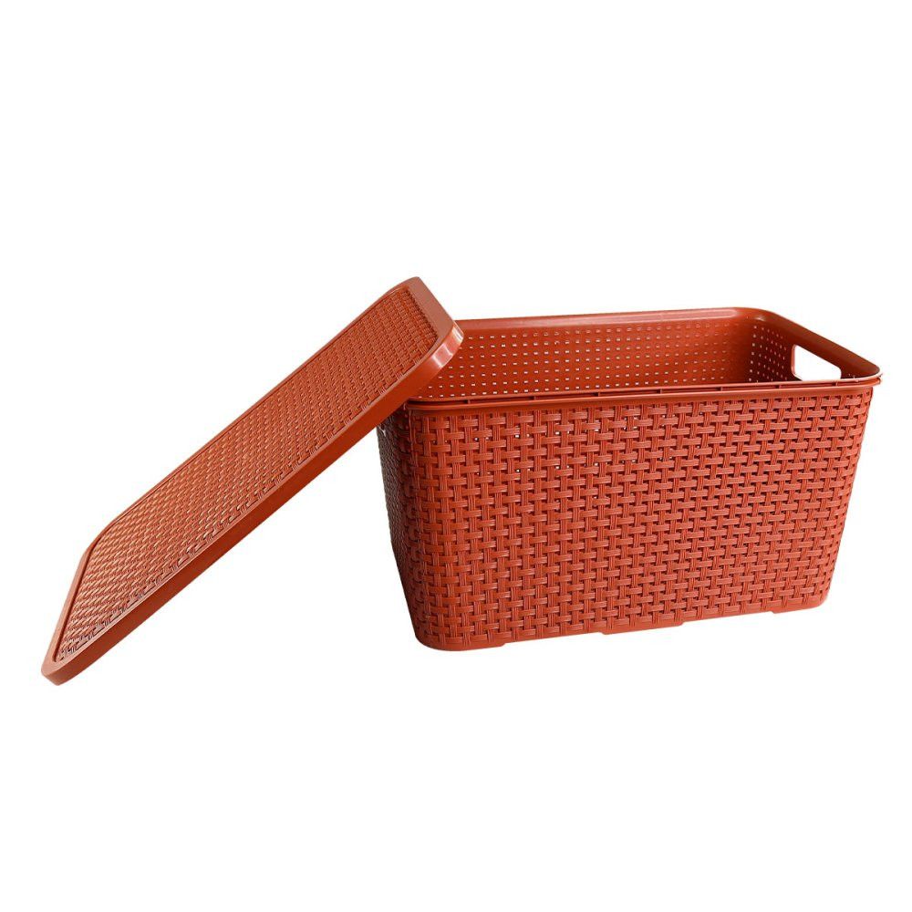 Caixa Organizadora Rattan Cesto com Tampa 15 Litros Terracota — foto 1
