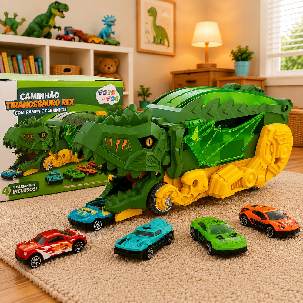 Caminhão Dinossauro com 3 Mini Carrinhos - Verde
