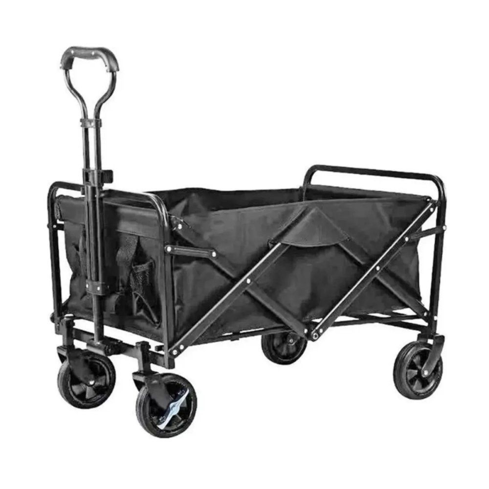 Carrinho de Carga Dobrável Preto 150 kg com 4 Rodas e Lona Removível para Transporte