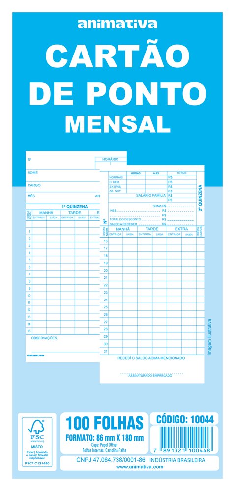 Cartão de Ponto Mensal 100 Folhas