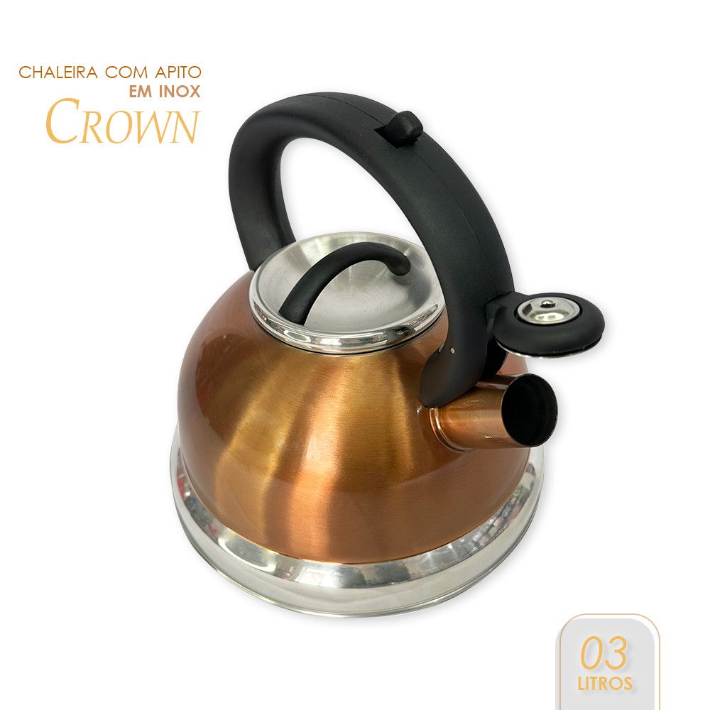 Chaleira Wincy Crown Gold Inox 3 Litros com Apito — foto 1
