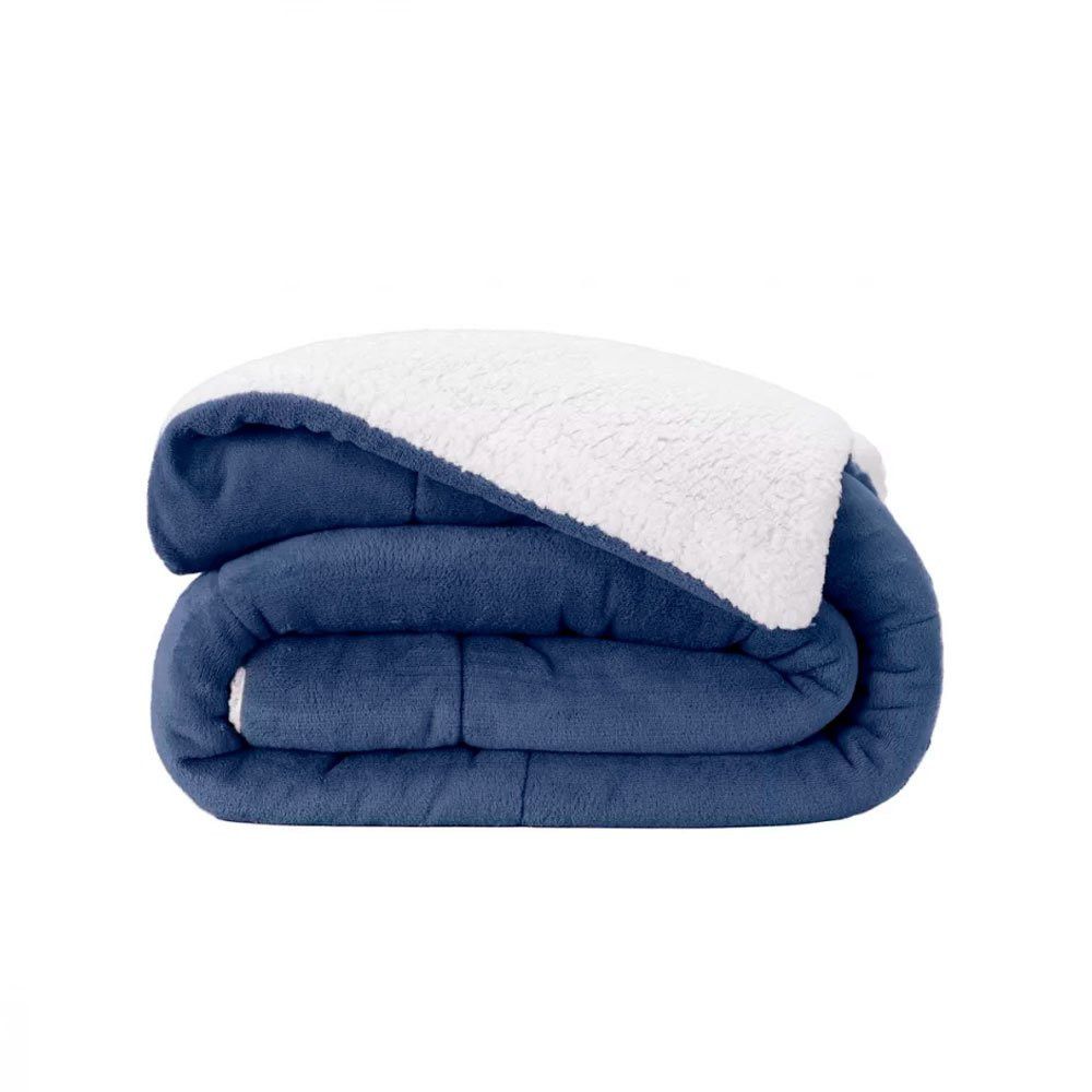 Cobredom Sherpa Queen Azul Dupla Face Plush 2,20 x 2,40m — foto 1