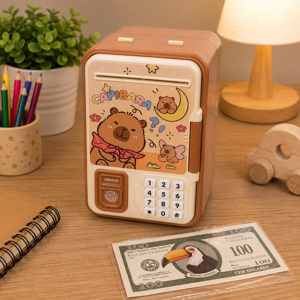 Cofrinho Eletrônico Capivara Infantil com Senha e Impressão Digital — foto 1