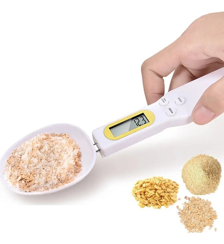 Colher com Balança Digital de Precisão até 500 g Branca, Resolução de 0,1 g e Tela LCD para Dosar Ingredientes