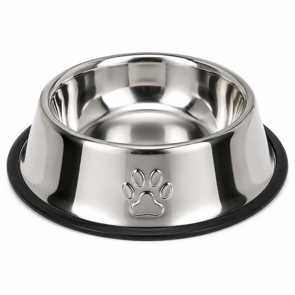 Comedouro Antiderrapante Redondo Grande Para Cachorro e Gato 30cm - Inox — foto 1