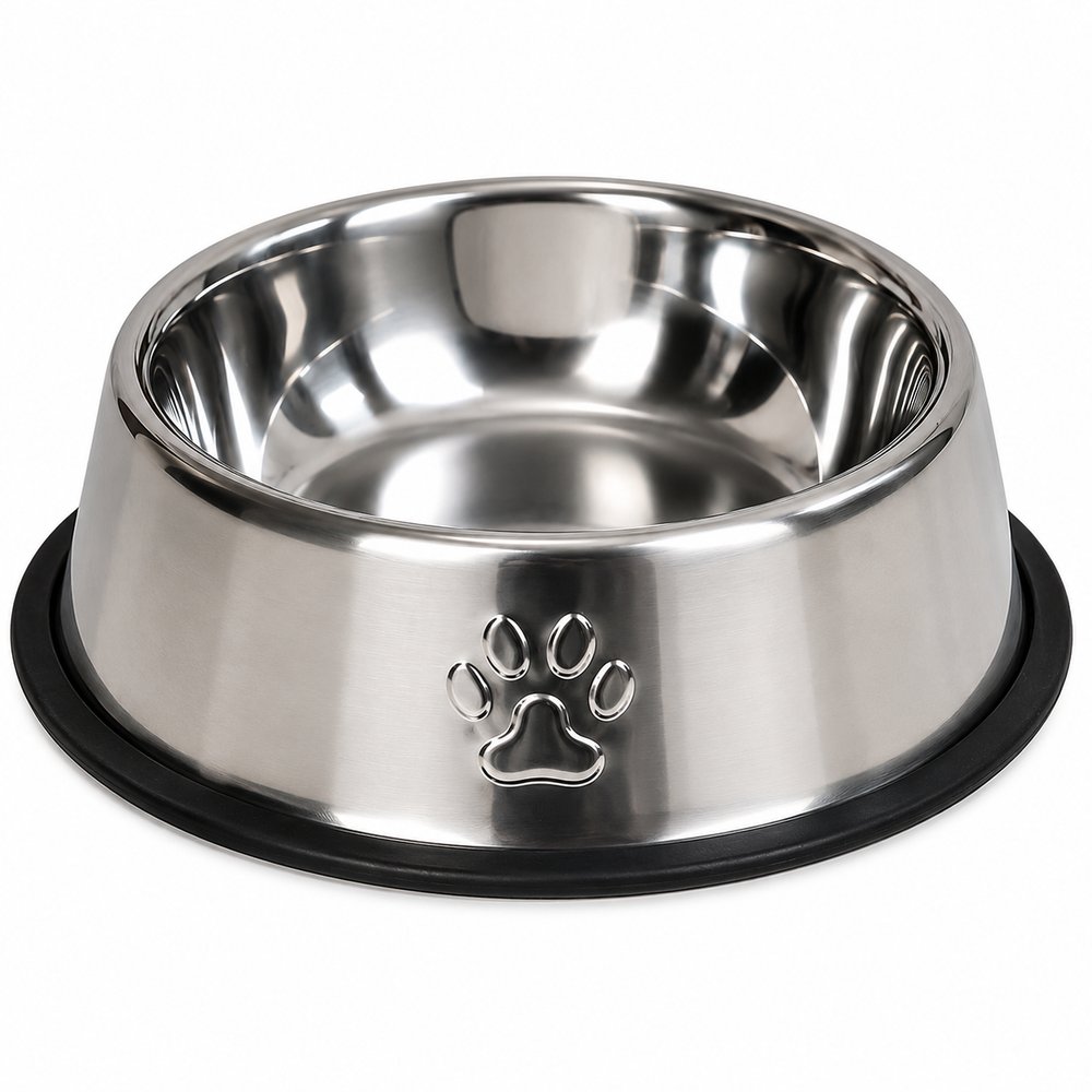 Comedouro Antiderrapante Redondo Para Cachorro e Gato 30cm - Inox