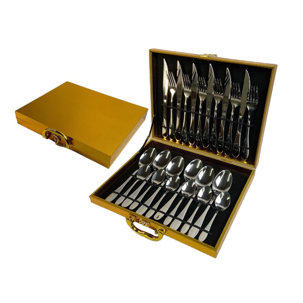 Conjunto 24 Peças Talheres Inox com Maleta Dourada — foto 1