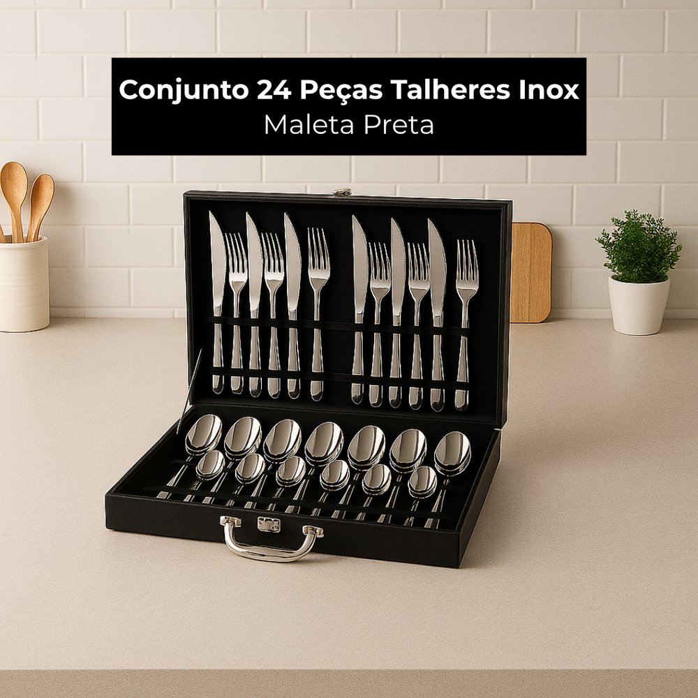 Conjunto 24 Peças Talheres Inox com Maleta Preta — foto 1