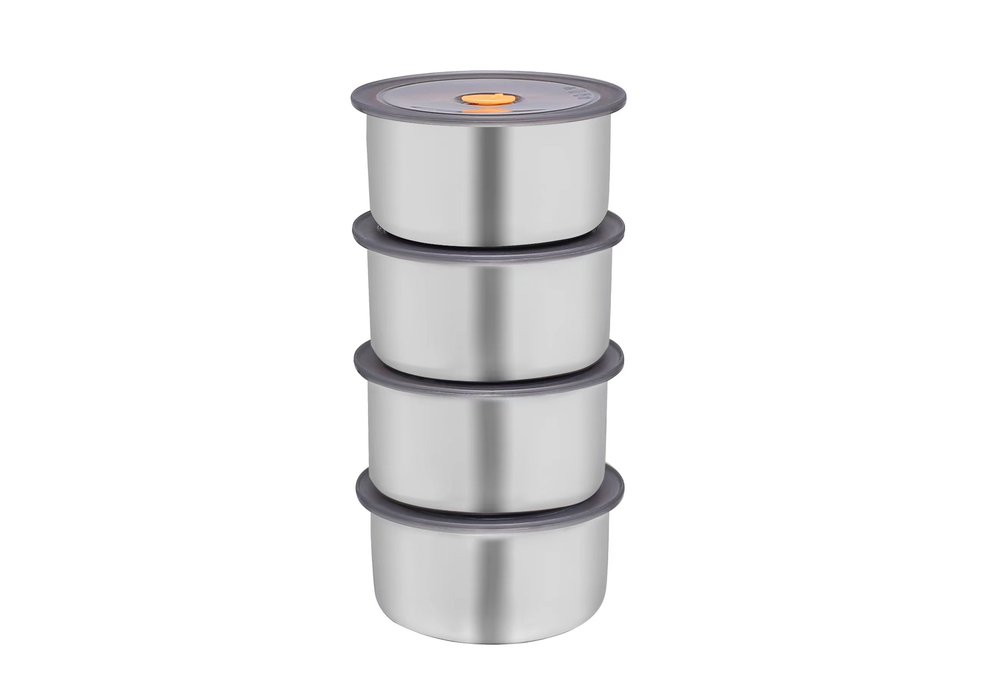 Conjunto 4 Potes Herméticos Redondo Inox 450ML