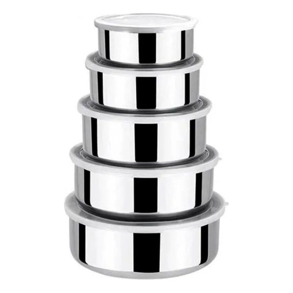 Kit 5 Potes Redondos Inox Ideal com Tampas 250 a 1200ml — foto 1