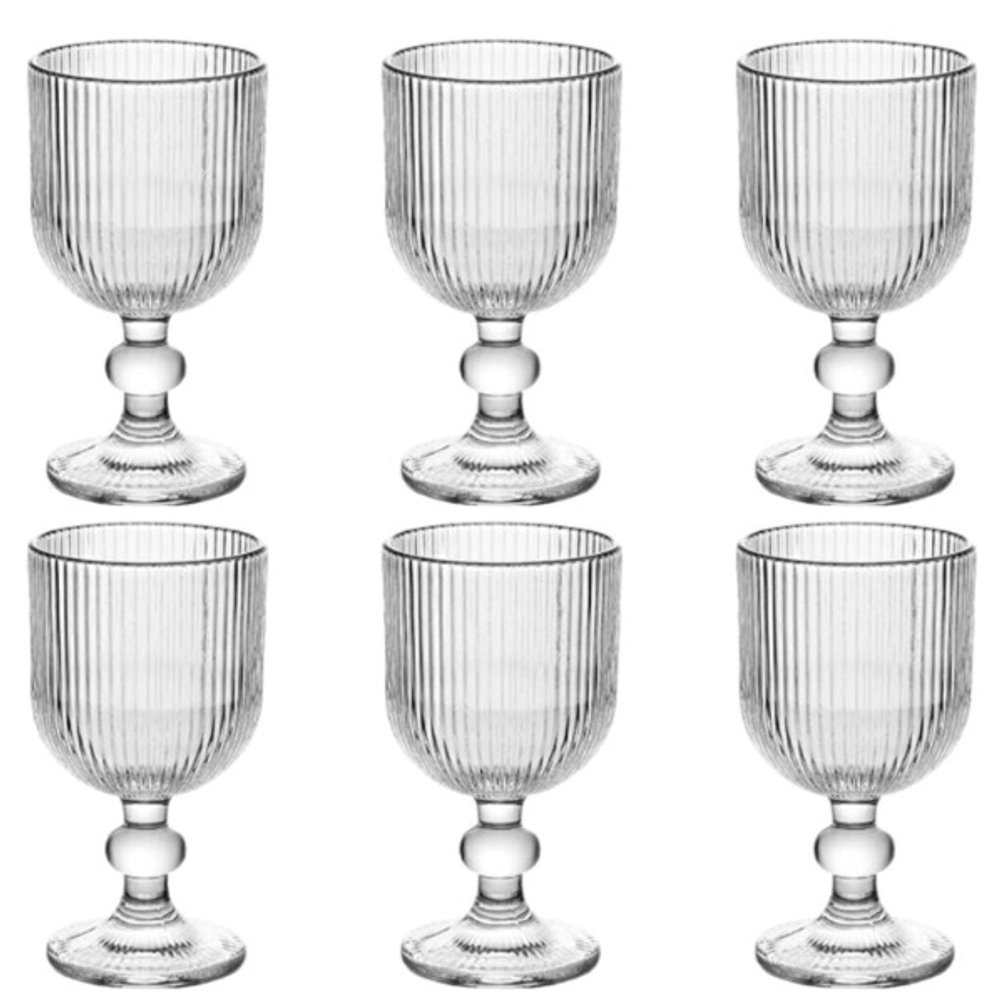 Jogo 6 Taças Versalhes Lehavi Vidro Canelado 340ml