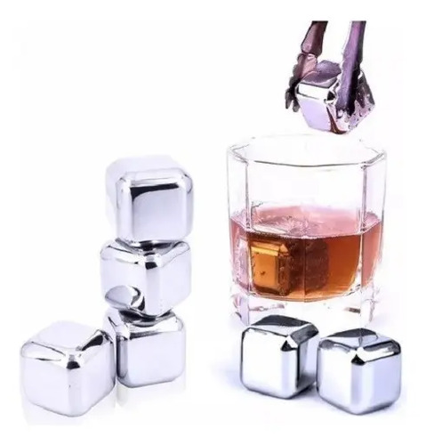 Cubos de Gelo de Aço Inox Reutilizáveis, 8 Unidades com Pinça