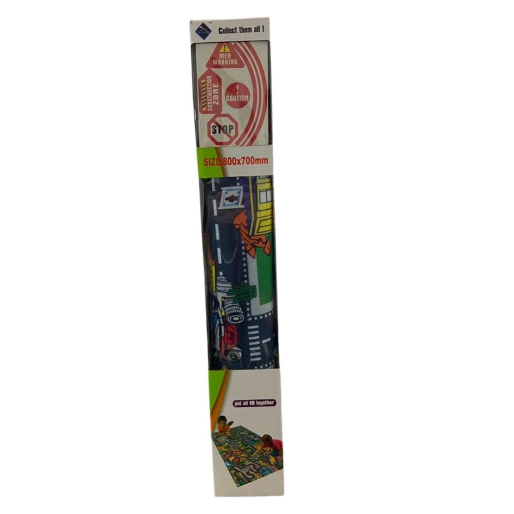 Tapete Infantil de Carrinhos 80 x 70 cm com Pistas Urbanas, 2 Veículos e Acessórios — foto 1